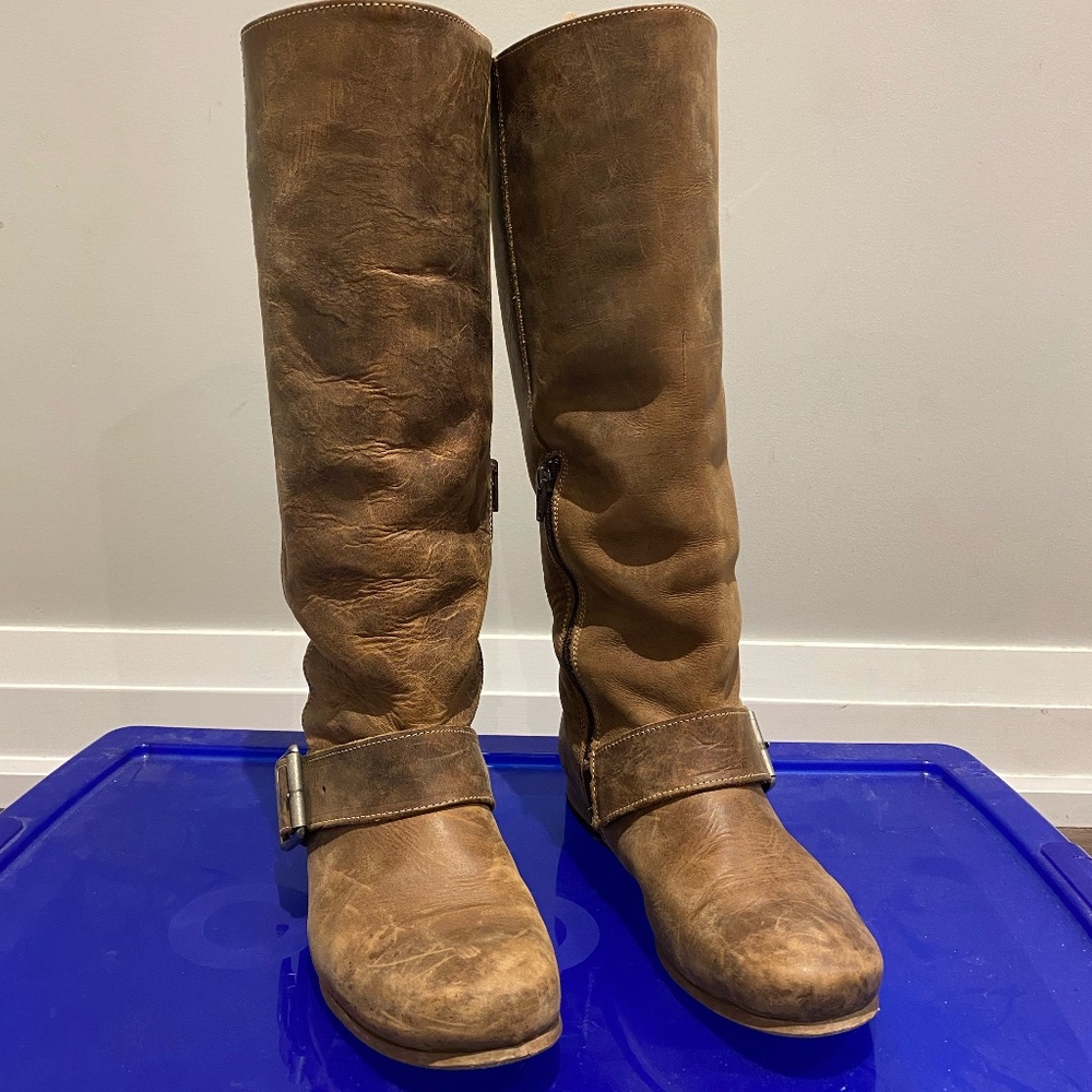 Fluevog Radio brown leather knee boots women size 9